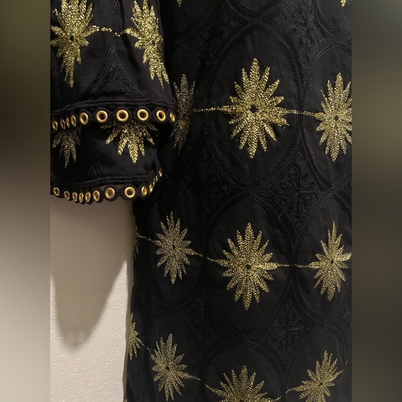 Boston Proper Black Gold Embroidered Off Shoulder Lined Dress Size Medium - Picture 8 of 12
